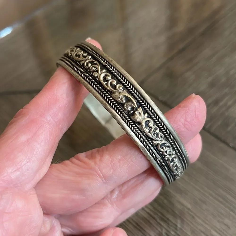 Vintage Silver-Tone Bangle Bracelet from India